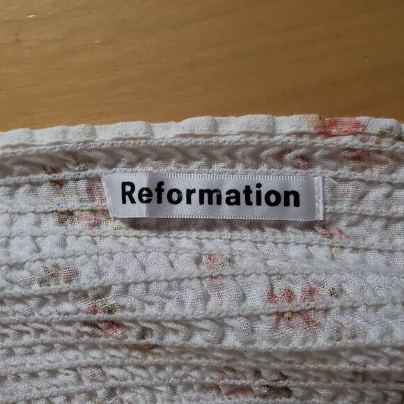 Reformation Marabella Dress Veronica 100% Linen Smocked Midi Cream Size Medium - Picture 10 of 12